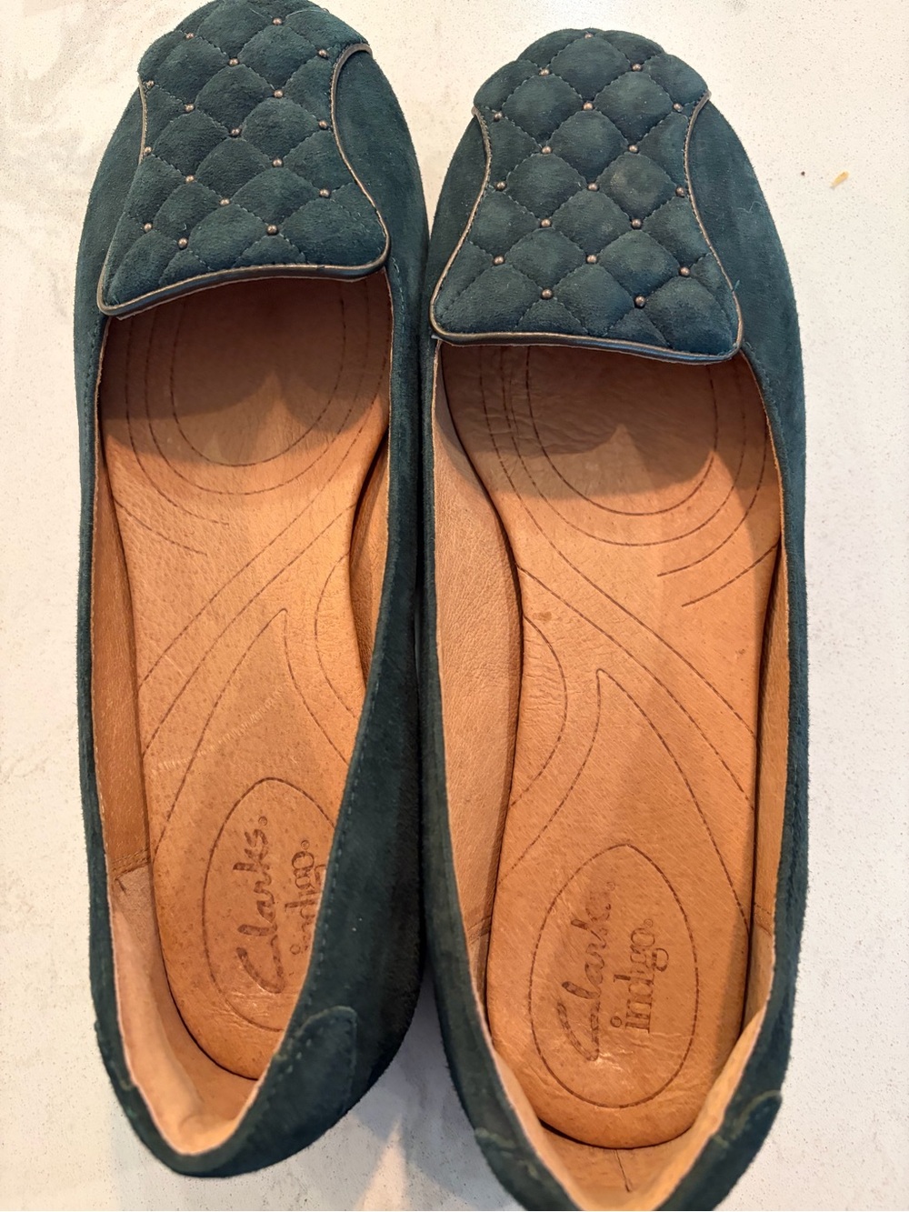 Clarks Teal Quilted Suede Studded Ballet Flats